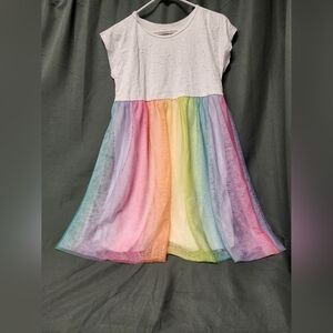 Girl's White Dress with Rainbow Skirt Dress, Size XL (14-16) PLUS SIZE